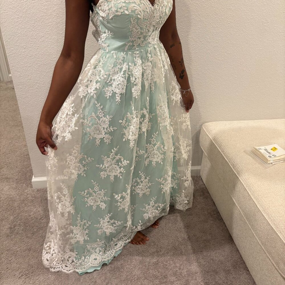 Teal Lace Prom Dress